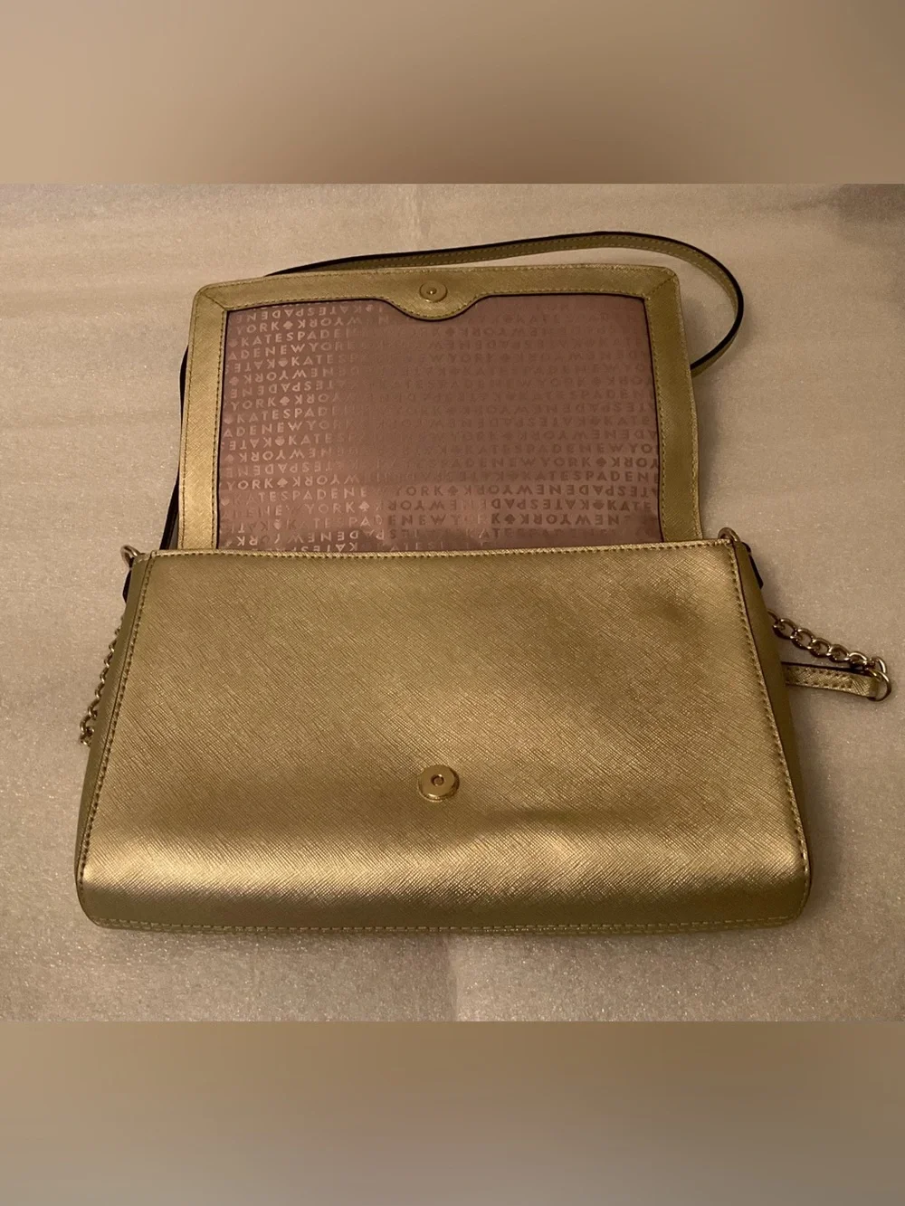 Kate Spade New York Metallic Champagne Gold Saffiano Leather Crossbody Bag